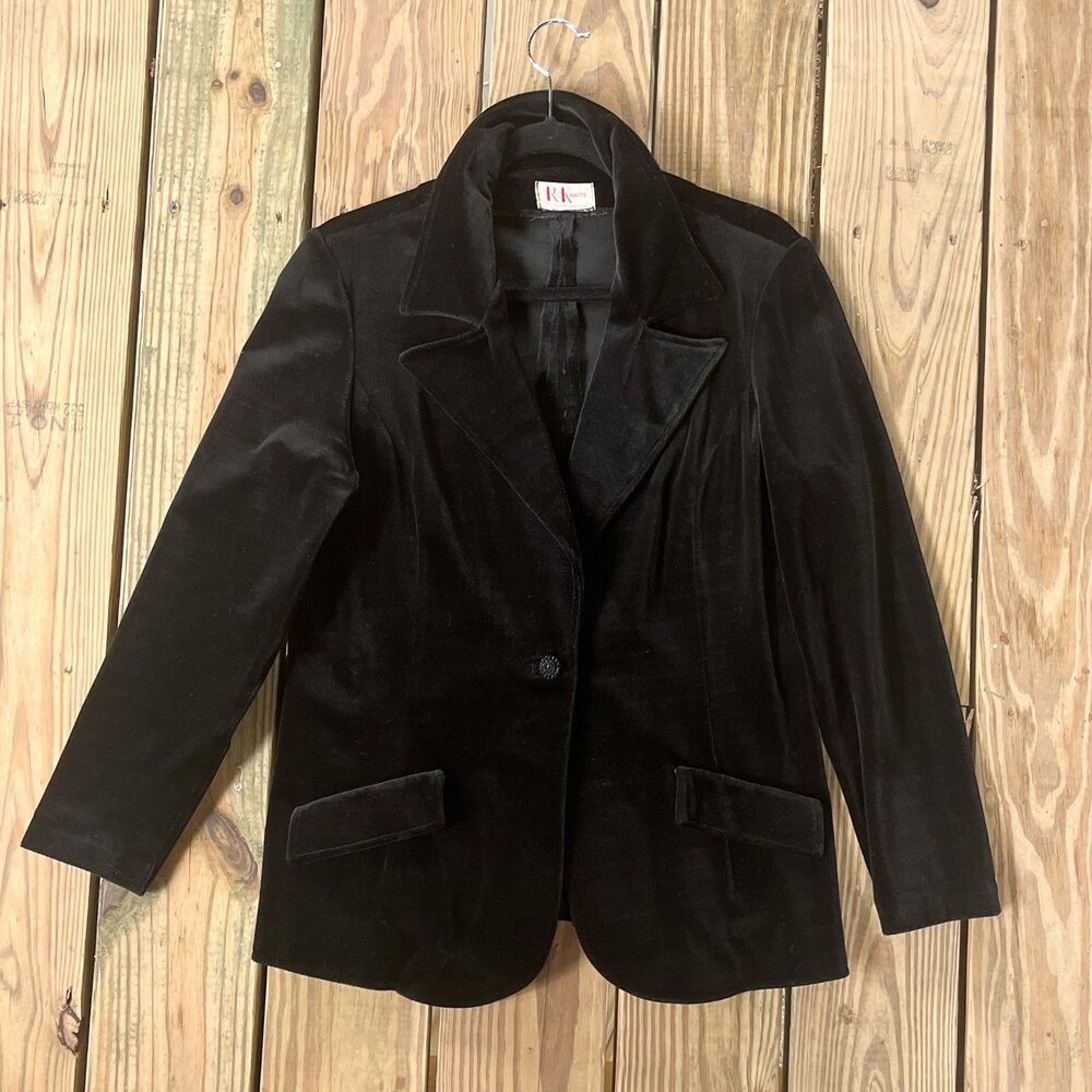 Vintage 1960s R&K Knits Velvet Blazer - Button Front - Shoulder Pads - Women's M